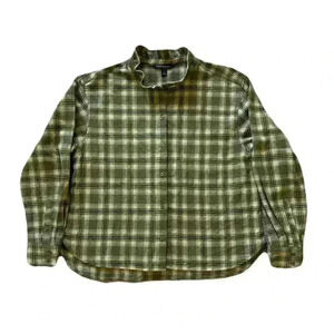 Women's Banana Republic Green Plaid Long Sleeve Ruffle Flannel Shirt Size Small